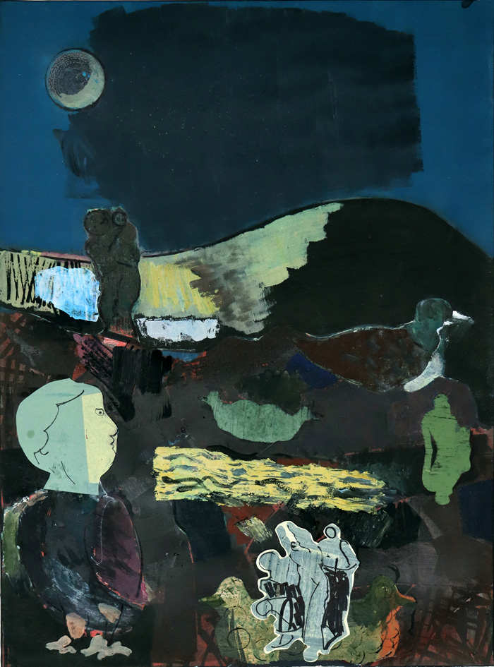 Der Kompromiss der Enten, Emulsionsfarbe auf Papier, 105x78 cm, 2021