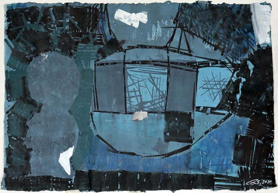 Die Kapsel, 2020, 50 x 65 cm, Acryl auf Papier