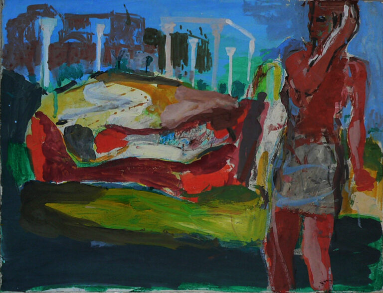 Flucht aus Troja, 1987, Gouache (Arbeit auf Papier) 65x50 cm