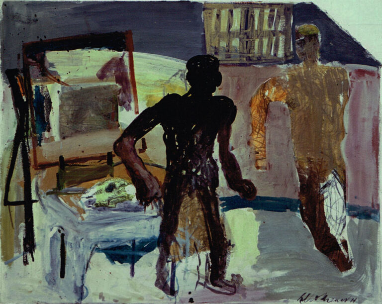 Mann im Atelier, 1986, Gouache (Arbeit auf Papier) 50 x 60 cm