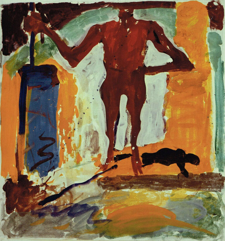 Mann mit Stab, 1987, Gouache (Arbeit auf Papier), 64 x 49 cm