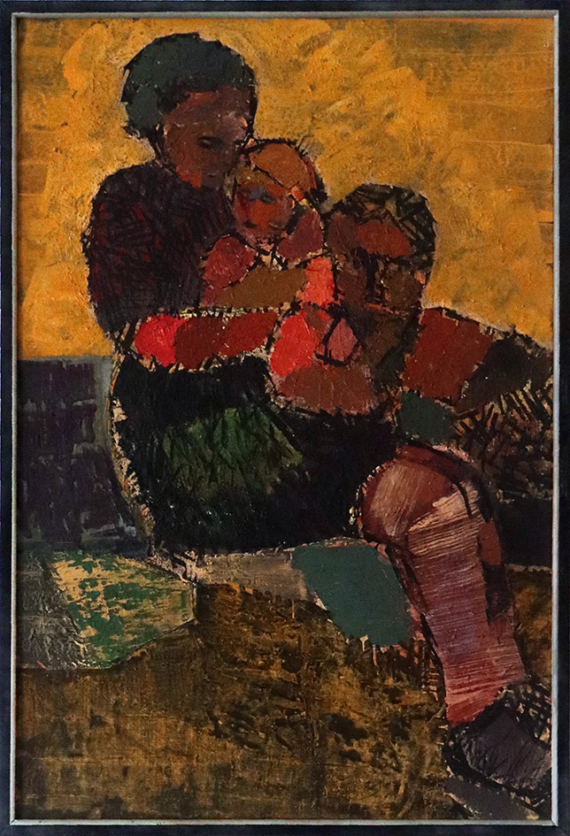 Meine Mutter mit mir und meinem Bruder 1955, Emulsionsfarbe auf Leinwand, 120×80 cm, 2023 Meine Mutter mit mir und meinem Bruder 1955, Emulsionsfarbe auf Leinwand, 120x80 cm, 2023