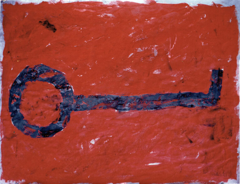 Schlüssel auf rotem Grund, 1989, Gouache (Arbeit auf Papier) 65 x 80 cm