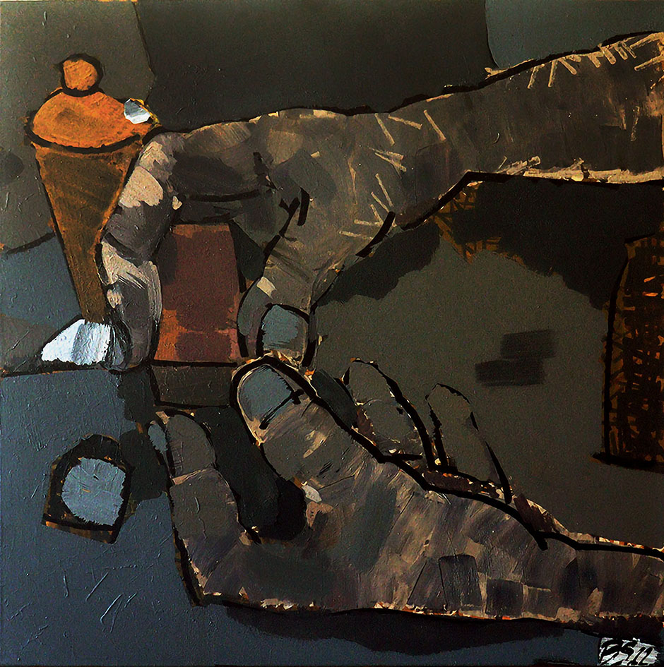 Soll ich es öffnen, Emulsionsfarbe auf Leinwand, 100×100 cm, 2023 Soll ich es öffnen, Emulsionsfarbe auf Leinwand, 100x100 cm, 2023