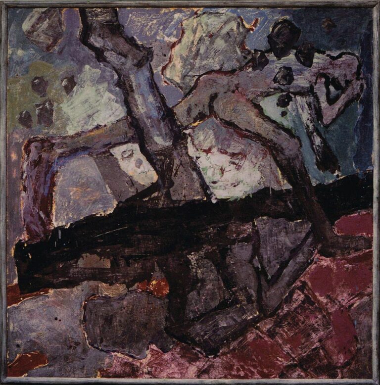 Steinschlag, 1989, Emulsionsfarbe auf Leinwand, 140 x 140 cm