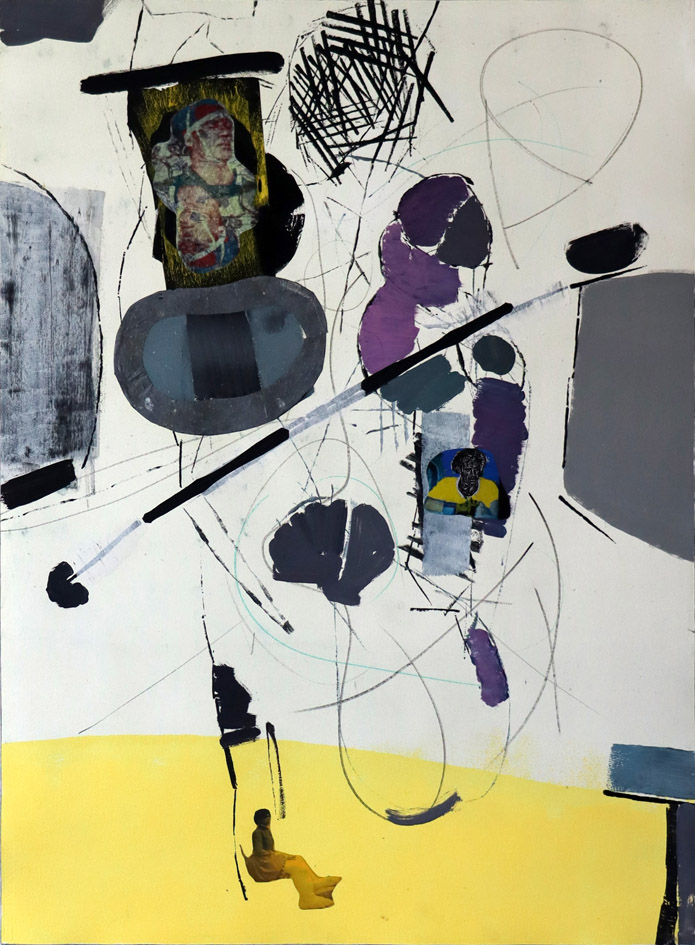 Überprüfung des Heilers Bruno Gröning, 106x77 cm, 2019, Collage-Emulsionsfarbe auf Papier