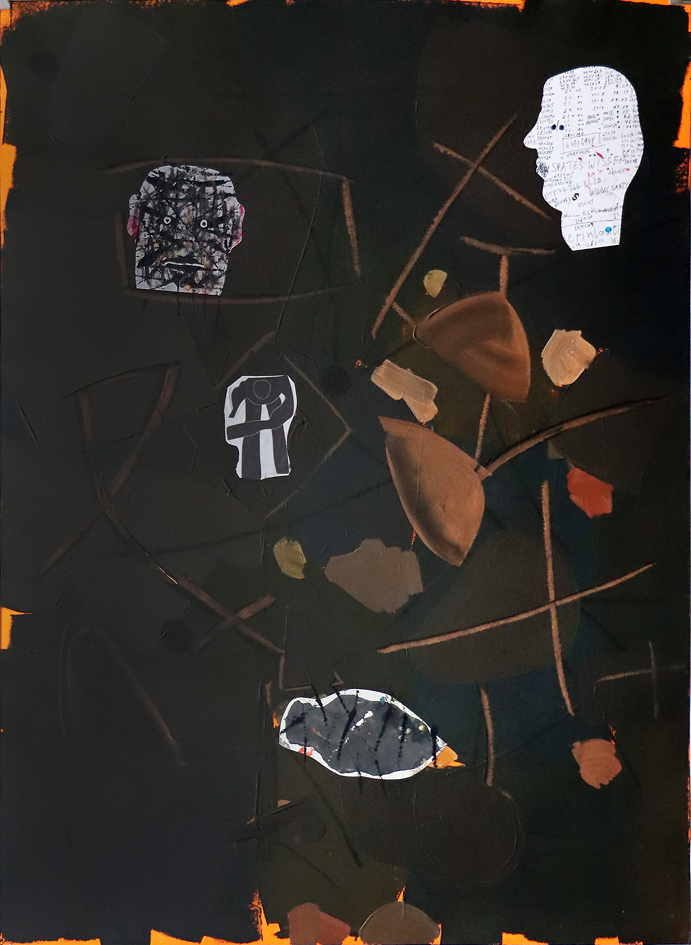 Zahlenkopf, 2019, Collage-Emulsionsfarbe auf Papier, 107x78 cm